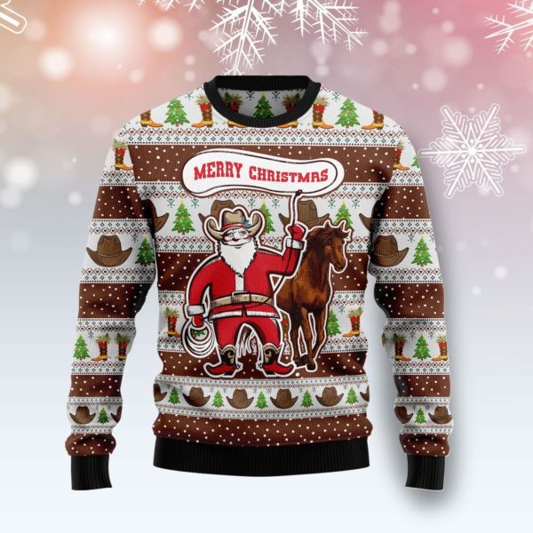 Funny Cowboy Santa Claus Christmas Ugly Sweater