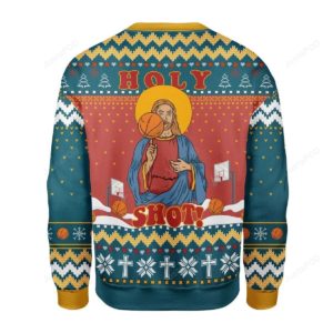 Funny Holy Shot Jesus Basketball Christmas Ugly Sweater
