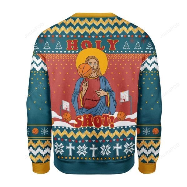 Funny Holy Shot Jesus Basketball Christmas Ugly Sweater