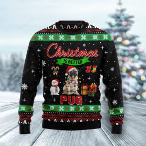 Funny Pug Dog Santa Hat Xmas Light Christmas Ugly Sweater