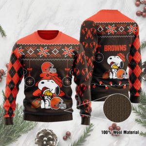 Funny Snoopy And Woodstock Cleveland Browns Christmas Ugly Sweater