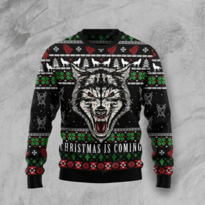Grey Wolf Canis lupus Christmas Ugly Sweater