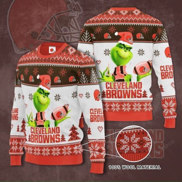 Grinch Santa Cleveland Browns Christmas Ugly Sweater