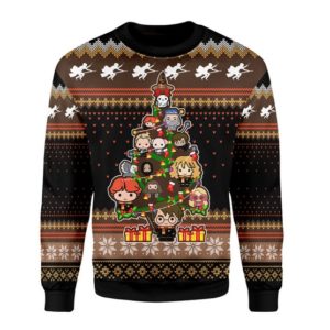 Harry Potter Characters Chibi With Christmas Tree Christmas Ugly Sweater
