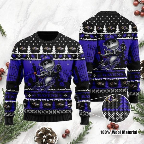 Jack Skellington Baltimore Ravens NFL Christmas Ugly Sweater