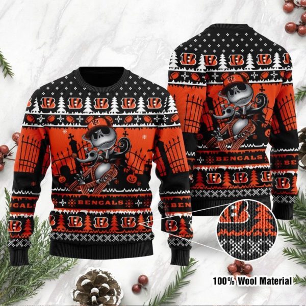 Jack Skellington Cincinnati Bengals Christmas Ugly Sweater