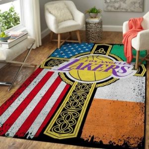 Los Angeles Lakers Basketball Irish St Patricks Day Flag Cross NBA Rug Home Decor