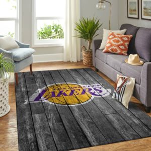 Los Angeles Lakers Team Logo Grey Wooden Style Nice Gift NBA Rug Home Decor