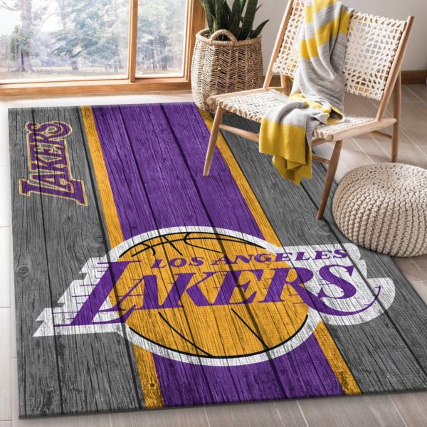 Los Angeles Lakers Team Logo Wooden Style Nice Gift NBA Rug Home Decor