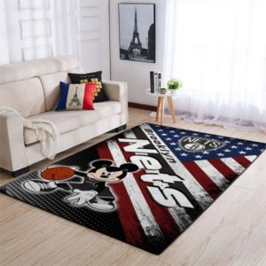 Mickey Mouse Disney Brooklyn Nets NBA With Flag American Living Room Carpet Rug Home Decor