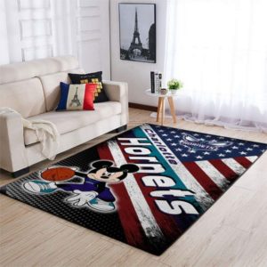 Mickey Mouse Disney Charlotte Hornets NBA With Flag American Living Room Carpet Rug Home Decor