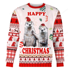 Otter Couple Santa Christmas Ugly Sweater