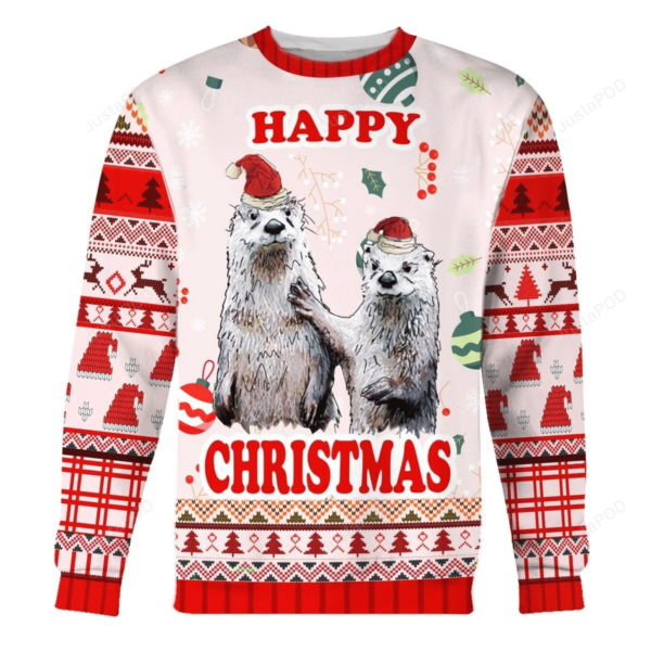 Otter Couple Santa Christmas Ugly Sweater