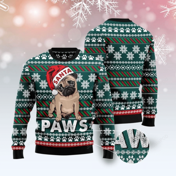 Pug Dog Santa Cute Paws Christmas Ugly Sweater