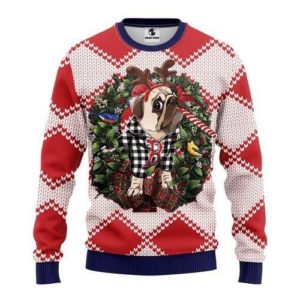 Reindeer Pug Dog Boston Red Sox Christmas Ugly Sweater