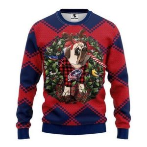 Reindeer Pug Dog Columbus Blue Jackets Christmas Ugly Sweater