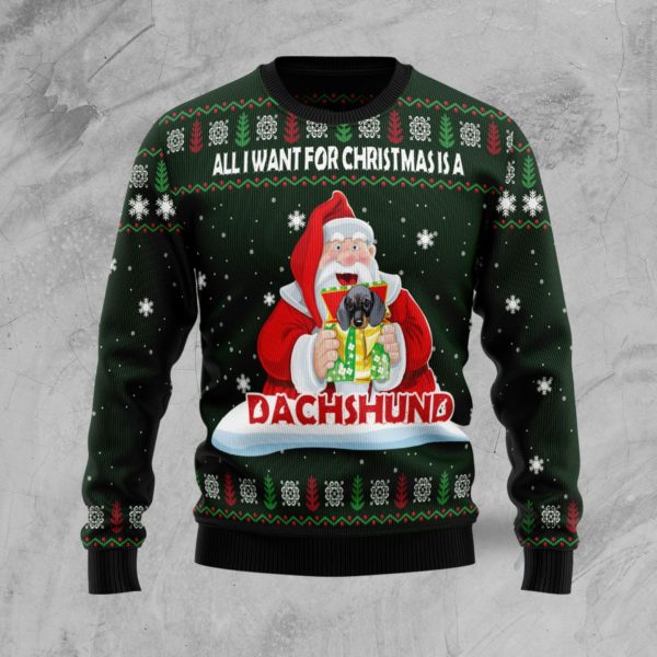 Santa Claus Dachshund Gift Christmas Ugly Sweater