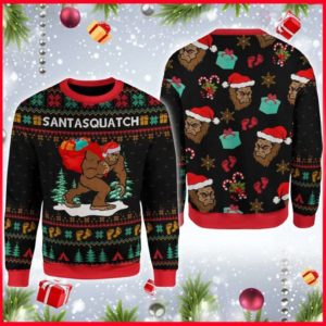 Sasquatch Santa Carrying Presents Christmas Ugly Sweater