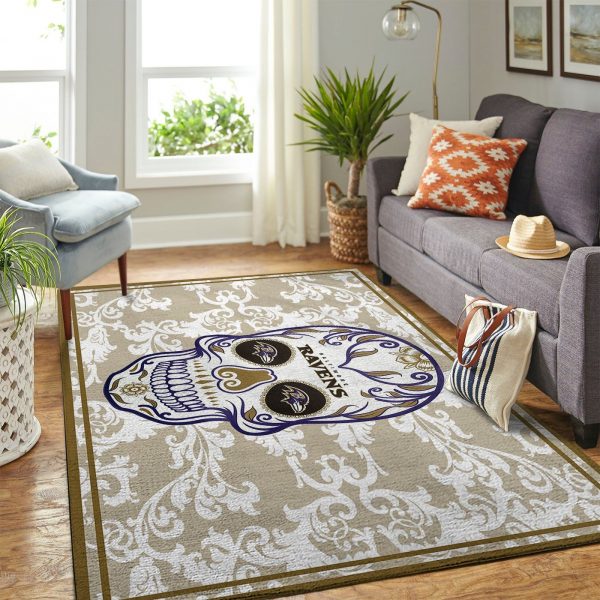 Skull Flower Calavera Baltimore Ravens NFL Living Room Carpet Rug Home Decor Skull Flower Calavera Baltimore Ravens NFL Living Room Carpet Rug Home Decor