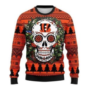 Skull Flower Calavera Cincinnati Bengals Christmas Ugly Sweater