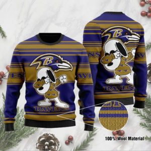 Snoopy Dab Baltimore Ravens Christmas Ugly Sweater