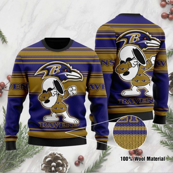 Snoopy Dab Baltimore Ravens Christmas Ugly Sweater