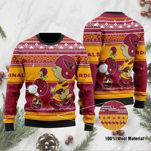 Snoopy Woodstock And Charlie Brown Arizona Cardinals NFL Christmas Ugly Sweater