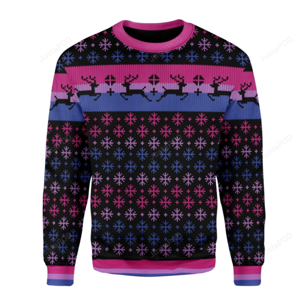 Snowflakes Bisexual Pride Flag Christmas Ugly Sweater