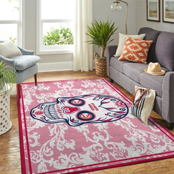 Atlanta Hawks Team Logo Skull Flower Style Nice Gift NBA Living Room Carpet Rug Home Decor