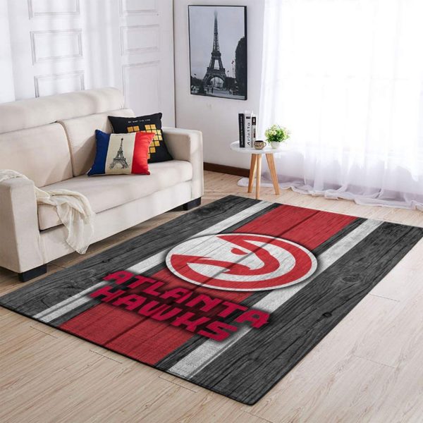 Atlanta Hawks Team Logo Wooden Style Nice Gift NBA Living Room Carpet Rug Home Decor