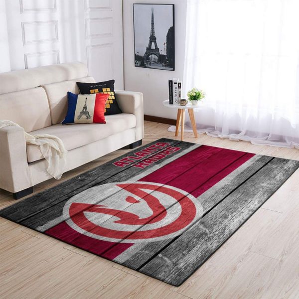 Atlanta Hawks Team Logo Wooden Style Nice Gift NBA Rug Home Decor