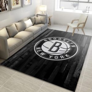 Brooklyn Nets Logo Black And White NBA Rug Home Decor