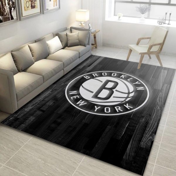 Brooklyn Nets Logo Black And White NBA Rug Home Decor