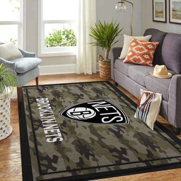 Brooklyn Nets Team Logo Camo Style NBA Living Room Carpet Rug Home Decor