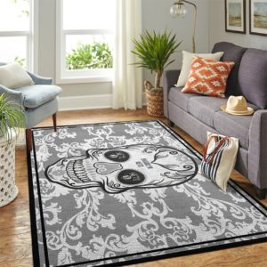 Brooklyn Nets Team Logo Skull Flower Style Nice Gift NBA Living Room Carpet Rug Home Decor