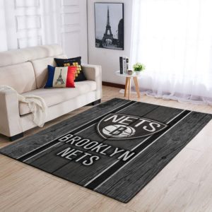 Brooklyn Nets Team Logo Wooden Style Nice Gift NBA Rug Home Decor