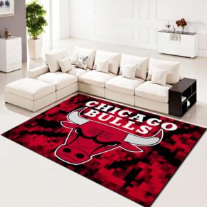 Chicago Bulls Basketball Pixel Pattern NBA Rug Home Decor