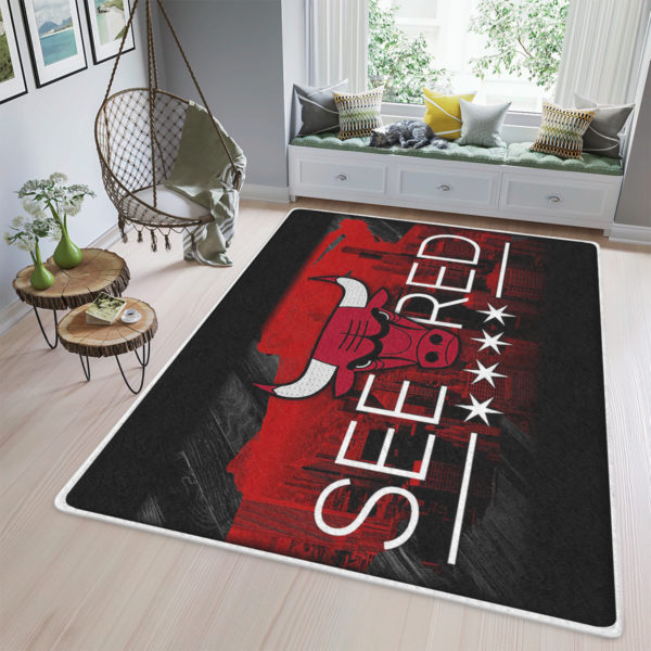 Chicago Bulls See Red Team Logo NBA Rug Home Decor