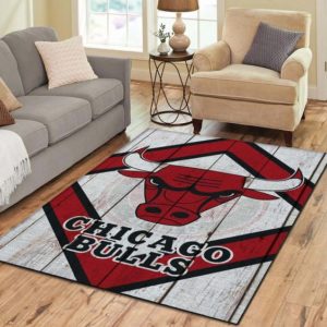 Chicago Bulls Team Logo Wooden Style White NBA Rug Home Decor