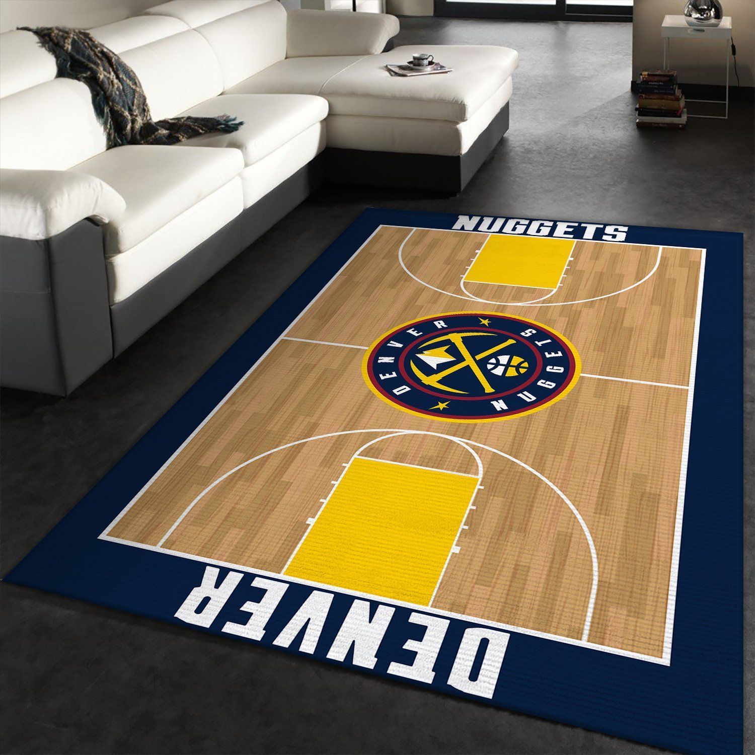 Denver Nuggets Basketball With Stadium NBA Rug Home Decor Denver Nuggets Basketball With Stadium NBA Rug Home Decor