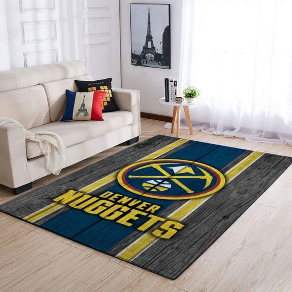 Denver Nuggets Team Logo Wooden Style Nice Gift NBA Rug Home Decor