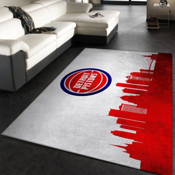 Detroit Pistons Skyline NBA Living Room Carpet Rug Home Decor