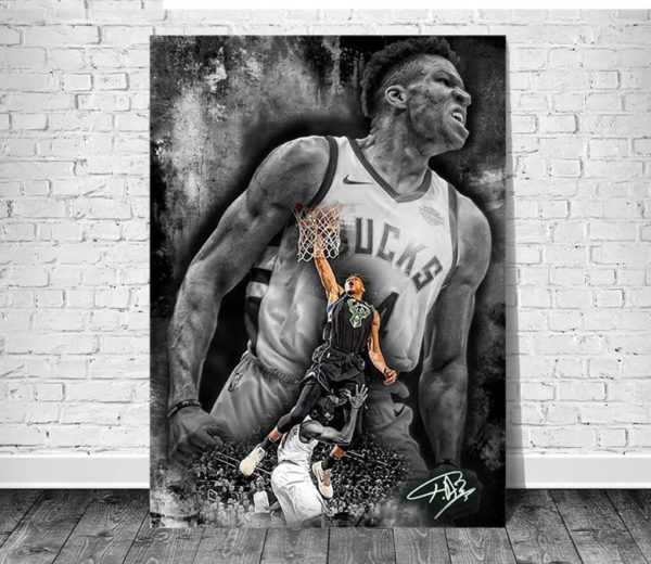 Giannis Antetokounmpo #34 Milwaukee Bucks NBA Poster Canvas Home Decor