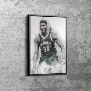 Giannis Antetokounmpo #34 Milwaukee Bucks Painting Basketball Art Poster Canvas Home Decor