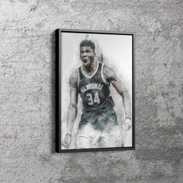 Giannis Antetokounmpo #34 Milwaukee Bucks Painting Basketball Art Poster Canvas Home Decor