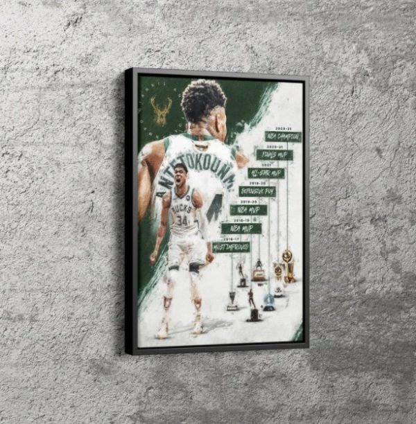 Giannis Antetokounmpo Greek Freak Milwaukee Bucks NBA 2021 Champions Poster Canvas Home Decor