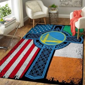 Golden State Warriors Basketball Irish St Patricks Day Flag Cross NBA Rug Home Decor