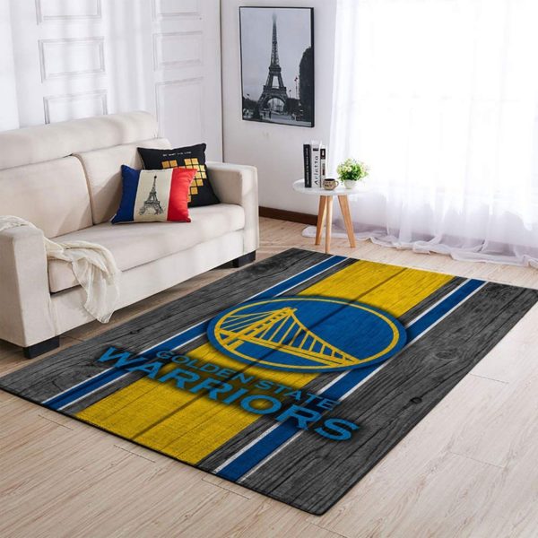 Golden State Warriors Team Logo Wooden Style NBA Rug Home Decor