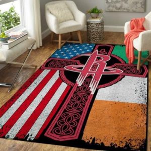 Houston Rockets Basketball Irish St Patricks Day Flag Cross NBA Living Room Carpet Rug Home Decor