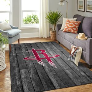 Houston Rockets Team Logo Grey Wooden Style Nice Gift NBA Rug Home Decor